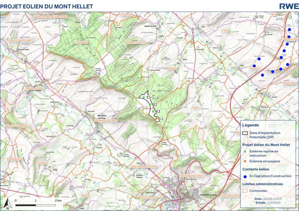 Carte de l'implantation du projet du Mont Hellet et de son extension